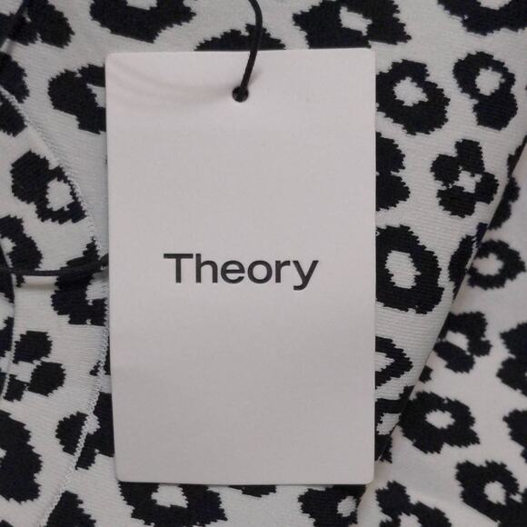 Theory Womens Glossed Leopard T Shirt Dress Black White Double Knit Crew S New - Picture 9 of 11